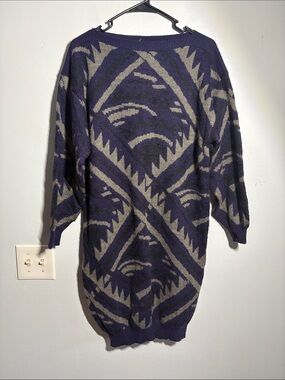 Vintage Organically Grown Navy & Gray Knit Sweater dress L